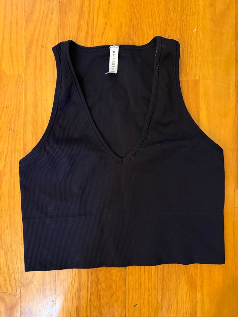 Athleta Black Ribbed V-Neck Crop Tank